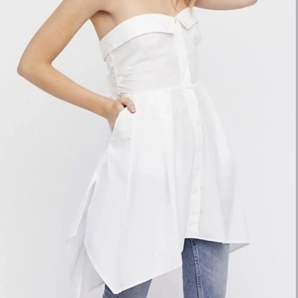 Free People On My Way Strapless Button Front Tunic Top Dress Strapless